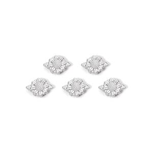 Set of five stainless steel sunflower beads with leaves for DIY jewelry making