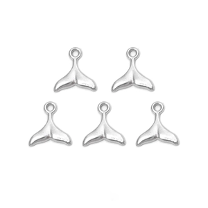 Set of five silver whale tail pendants for DIY jewelry making in stainless steel