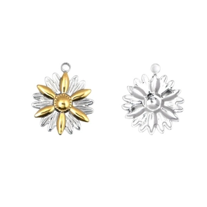 Bicolor und silberne Sonnenblumen-Anhänger aus poliertem Edelstahl für DIY-Schmuck