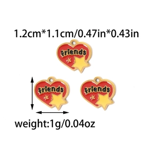 Enamel heart charms with 'friends' text and star for DIY jewelry and keychains