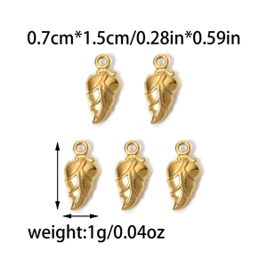 Set of five gold vintage leaf pendants for DIY jewelry making with clear vein details
