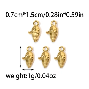 Gold stainless steel corn charm pendant for DIY jewelry with size 0.7cm by 1.5cm