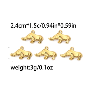 Set di 5 ciondoli a forma di rinoceronte placcati oro 18K per gioielli fai-da-te, 2,4cm x 1,5cm
