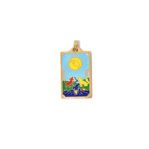 Vergulde roestvrijstalen XVIII De Maan tarot hanger met kleurrijke emaille inleg