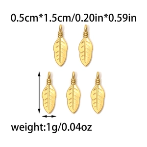 Set of five 18K gold plated stainless steel feather pendants for DIY jewelry making