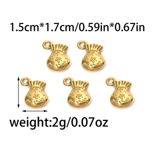 Golden stainless steel money bag charms with floral relief for DIY jewelry making