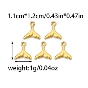 Set of five gold-plated stainless steel whale tail charms for DIY jewelry making