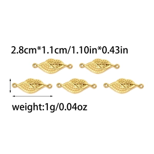 Golden stainless steel leaf connectors with dual rings and detailed leaf vein texture