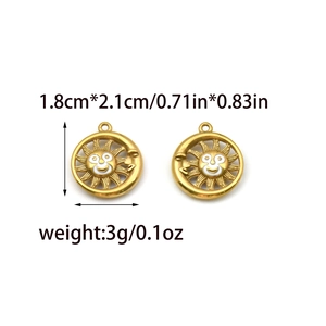 18K gold plated stainless steel sun and moon face charms for DIY jewelry making