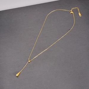 Minimalistische 18K vergoldete Edelstahlkette mit Wassertropfen-Anhänger und K18-Tag