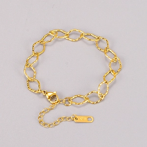 Minimalist 18K Gold Plated 316L Stainless Steel Hammered Oval Link Chain Bracelet For Women Vintage Ins Style Jewelry