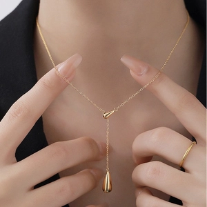 Minimalistische 316L Edelstahl Y Halskette 18K Vergoldet Wassertropfen Anhänger Quaste Lariat Choker Für Damen Schmuck