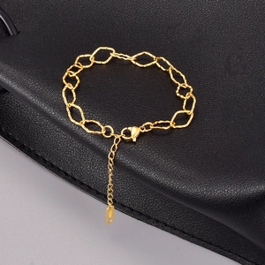 Minimalist gold titanium steel chain bracelet with textured diamond links for women