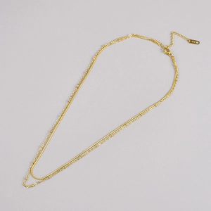 Double-layered 18K gold plated stainless steel snake chain necklace with beads and K18 tag