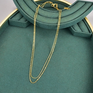 Double-layer 18K gold-plated stainless steel necklace with snake and beaded ball chains
