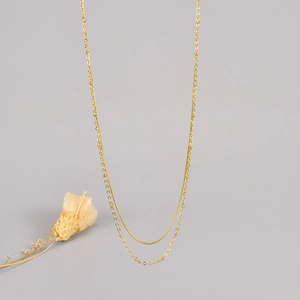 Minimalist double-layer 18K gold plated stainless steel necklace with bead snake chain