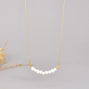 18K Vergoldete 316L Edelstahl Natürliche Süßwasserperle Lächeln Anhänger Halskette Für Damen Schlüsselbein Kette Schmuck