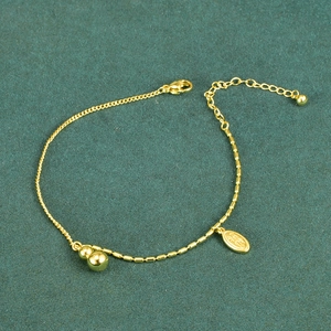 18K gold plated anklet with double-layer chain and traditional gourd gourd pendant charm