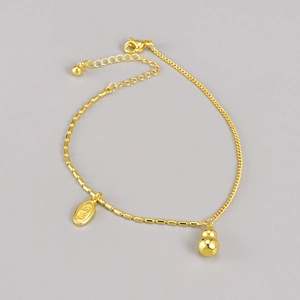 Fashion 316L Stainless Steel 18K Gold Plated Gourd Anklet Lucky Fortune Tag Pendant Adjustable Foot Chain For Women Jewelry