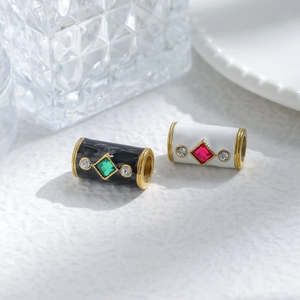 Street style stainless steel beads with enamel finish and square gemstone inlays