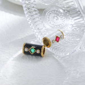 Street style stainless steel enamel spacer beads with square crystals and gold edges