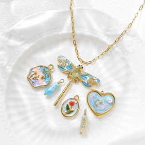 Pendentifs Vintage en Acier Inoxydable Émail Libellule Cœur Écureuil Accessoires de Bijouterie Fait Main DIY Pendentifs Fleur Strass