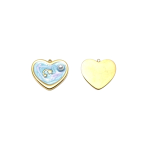 Pendentifs cœur vintage en émail bleu avec lune et étoile pour création de bijoux DIY