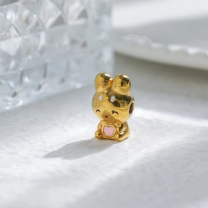 Golden bunny charm with pink heart for DIY jewelry bracelets and necklaces