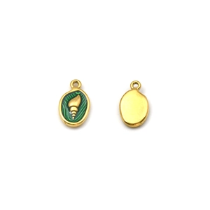18K gold plated stainless steel sea shell pendant with green enamel for DIY jewelry