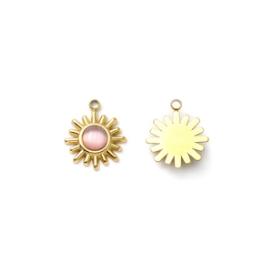 Pendentifs soleil dorés en acier inoxydable avec pierre rose pour bijoux DIY