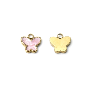 Colgantes de mariposa de esmalte rosa brillante con bordes dorados para joyería DIY