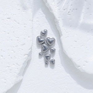 Silver stainless steel heart beads with beaded edges for DIY jewelry making