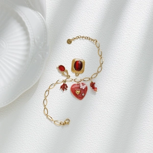Colgantes de Acero Inoxidable Rojo Corazón Reloj Coral Cuadrado DIY Joyería Accesorios de Moda Regalo para Mujeres