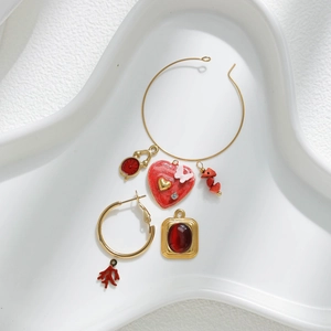 Set de pendientes y colgantes de corazón rojo en acero inoxidable para bisutería DIY