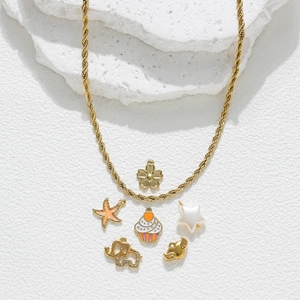 Pendentifs DIY en Acier Inoxydable Étoile de Mer Cœur Éléphant Fleur Cupcake Strass Perle Artificielle Or Bijoux