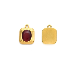 Colgante rectangular dorado con piedra ovalada roja para creación de joyas y collares