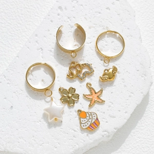 Kit breloques bijoux DIY en acier doré avec pendentifs éléphant étoile et cupcake