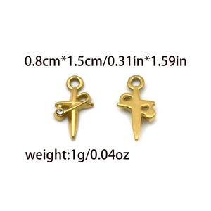 304 stainless steel gold cross pendant with white crystal for DIY jewelry making