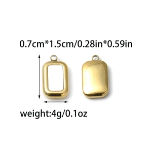 Colgantes rectangulares de acero inoxidable oro 18K con dimensiones y peso incluidos