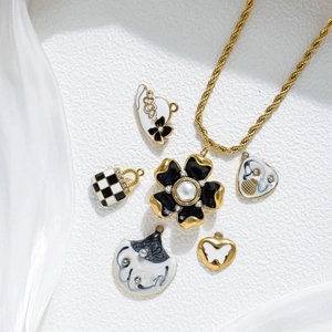 Fashion Stainless Steel Enamel Charms For DIY Jewelry Making Flower Hat Shell Checkerboard Bag Heart Butterfly Pendants