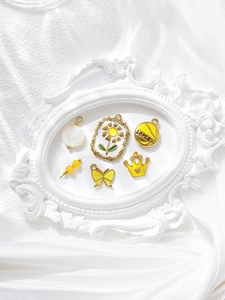 Detailed set of 6 yellow and gold DIY stainless steel butterfly and crown pendants