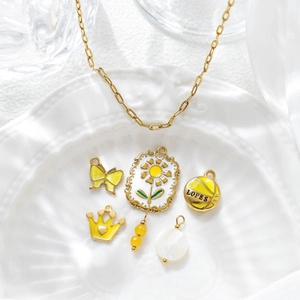 Stainless Steel DIY Jewelry Pendants Butterfly Crown Basketball Sunflower Enamel Charms For Necklace Bracelet Making