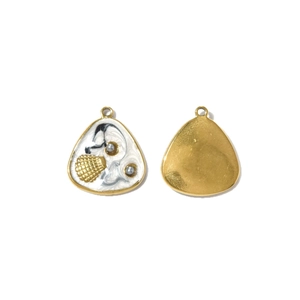 Triangle stainless steel pendant with white enamel abstract texture and gold finish