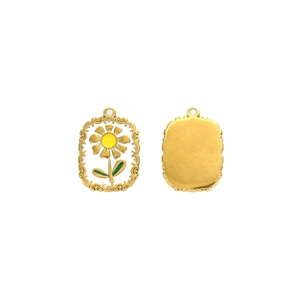 Hollow stainless steel sunflower charm with vintage gold frame for DIY jewelry making