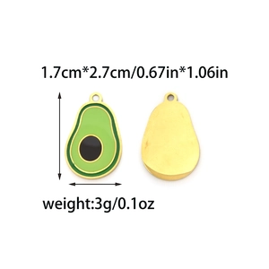 Enamel avocado charm pendant for DIY jewelry making with gold-plated metal borders