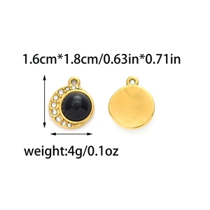 Pendentif croissant de lune doré avec pierre noire et zircons, 1,6cm x 1,8cm
