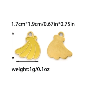 Detailed view of banana enamel charms showing front and back with size measurements