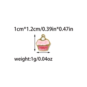 Pink cupcake enamel charm in stainless steel with dimensions and weight measurements