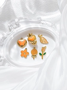 Detail of 6pcs gold-plated enamel charms including flower heart and lollipop for DIY jewelry