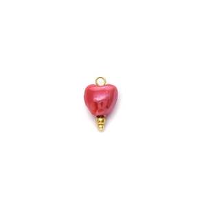 Minimalist 18K gold plated stainless steel red heart pendant with golden metal bead details